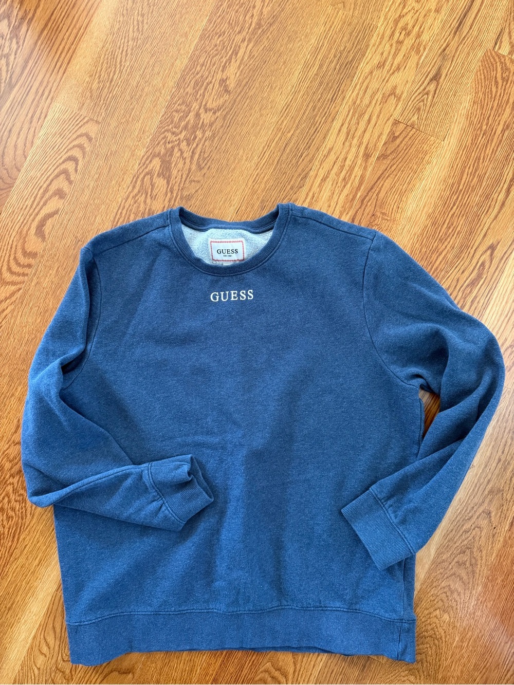 GUESS Men's Navy Crewneck Sweatshirt with Logo